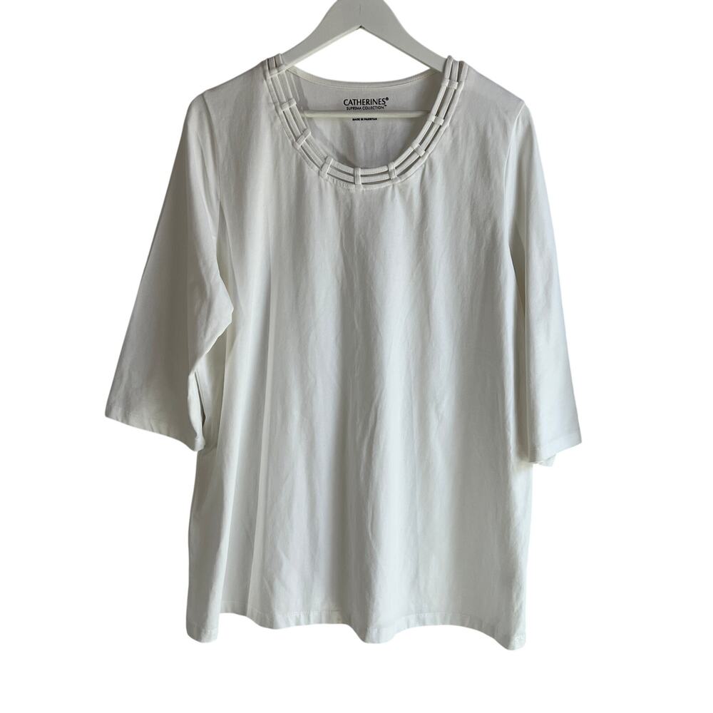 CATHERINES TOP WOMENS 0X 14/16 SUPREMA COLLECTION COTTON STRETCH TEE SHIRT WHITE